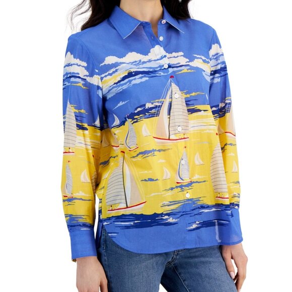 NWT Nautica Jeans Women's Sail Day Cotton Long-Sleeve Shirt - Daffodil Multi - Picture 5 of 5